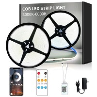 Yeewhale Cob Led Strip Lights 50Ft 6000K Dc 24V Dimmable White Flexible Led Rope Lights For Bedroom With Remote And App Control