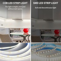 Yeewhale Cob Led Strip Lights 50Ft 6000K Dc 24V Dimmable White Flexible Led Rope Lights For Bedroom With Remote And App Control