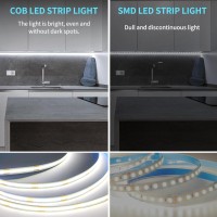 Yeewhale 50Ft Cob Led Strip Lights Dc 24V Dimmable 6000K White Flexible Led Tape Light For Bedroom With Remote And App Control