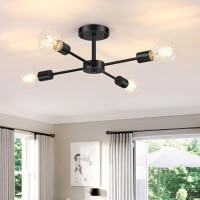 Lomoky 4Lights Black Semi Flush Mount Ceiling Light Light Fixtures Ceiling Mount With E26 Base Modern Sputnik Light Fixtures