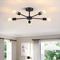 Lomoky 5Lights Black Semi Flush Mount Ceiling Light Hallway Light Fixtures Ceiling With E26 Base Modern Sputnik Light Fixture