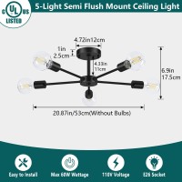 Lomoky 5Lights Black Semi Flush Mount Ceiling Light Hallway Light Fixtures Ceiling With E26 Base Modern Sputnik Light Fixture