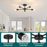 Lomoky 5Lights Black Semi Flush Mount Ceiling Light Hallway Light Fixtures Ceiling With E26 Base Modern Sputnik Light Fixture