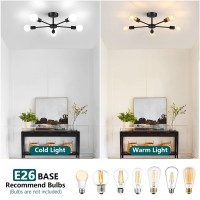 Lomoky 5Lights Black Semi Flush Mount Ceiling Light Hallway Light Fixtures Ceiling With E26 Base Modern Sputnik Light Fixture