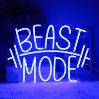 Cktbley Beast Mode Neon Sign Blue Letter Neon Gym Signs Motivational Wall Art Gym Decor Barbell Led Neon Lights Signs Dumbbell N