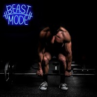 Cktbley Beast Mode Neon Sign Blue Letter Neon Gym Signs Motivational Wall Art Gym Decor Barbell Led Neon Lights Signs Dumbbell N