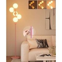 Lightdot Dimmable Brightness Adjustable Globe Floor Lamp Pink Pole Standing Lamps With 5Pcs 3000K G9 Bulbs Mid Century Moder