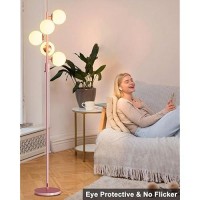 Lightdot Dimmable Brightness Adjustable Globe Floor Lamp Pink Pole Standing Lamps With 5Pcs 3000K G9 Bulbs Mid Century Moder