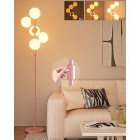 Lightdot Dimmable Brightness Adjustable Globe Floor Lamp Pink Pole Standing Lamps With 5Pcs 3000K G9 Bulbs Mid Century Moder