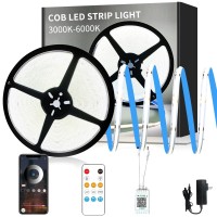 Yeewhale 50Ft Cob Led Strip Lights 6000K White Dimmable Dc 24V Flexible Led Tape Light For Bedroom With Remote And App Control