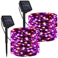 Solar Powered String Lights Outdoor Purple Orange 2 Pack Total 200 Led 66Ft Solar Powered Halloween Decorative Fairy Lights 8 M