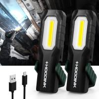 Hoodink Led Work Light With Magnetic Base 2 Pack Portable Flashlight With Clip And Hook 180 Adjustable Stand Outdoor Waterproof