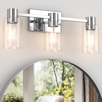 Esfos 3Light Modern Vanity Light Fixtures Over Mirror Polished Chrome Bathroom Light Fixtures Vanity Lights Wall Sconce With