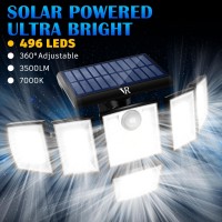 Vensstnor Solar Motion Sensor Flood Lights Outdoor 496Leds 3500Lm 3 Lighting Modes 3 Levels Brightness 6 Heads 360 Illuminati