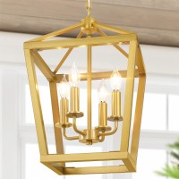 Gold Chandelier 4Light Farmhouse Pendant Light Fixture Adjustable Height Modern Dining Room Light Fixture Lantern Ceiling Ha