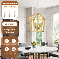 Gold Chandelier 4Light Farmhouse Pendant Light Fixture Adjustable Height Modern Dining Room Light Fixture Lantern Ceiling Ha