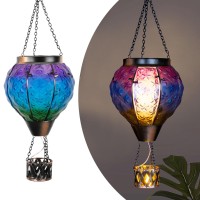 Gibmidser Hot Air Balloon Solar Lantern With Candle Holder Glass Hanging Solar Lantern With Flickering Flame Solar Lanterns Outd