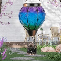 Gibmidser Hot Air Balloon Solar Lantern With Candle Holder Glass Hanging Solar Lantern With Flickering Flame Solar Lanterns Outd