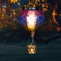 Gibmidser Hot Air Balloon Solar Lantern With Candle Holder Glass Hanging Solar Lantern With Flickering Flame Solar Lanterns Outd