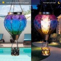 Gibmidser Hot Air Balloon Solar Lantern With Candle Holder Glass Hanging Solar Lantern With Flickering Flame Solar Lanterns Outd