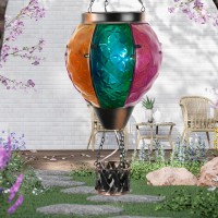 Gibmidser Hot Air Balloon Solar Lantern With Flickering Flame Hanging Solar Lanterns Outdoor Lights Waterproof Lanterns Decorati