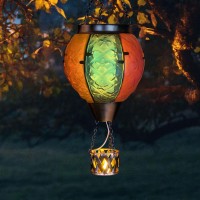 Gibmidser Hot Air Balloon Solar Lantern With Flickering Flame Hanging Solar Lanterns Outdoor Lights Waterproof Lanterns Decorati