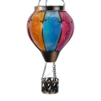 Gibmidser Hot Air Balloon Solar Lantern With Candle Holder Solar Hot Air Balloon Flickering Flame Hanging Garden Light Waterproo