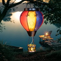 Gibmidser Hot Air Balloon Solar Lantern With Candle Holder Solar Hot Air Balloon Flickering Flame Hanging Garden Light Waterproo