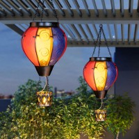 Gibmidser Hot Air Balloon Solar Lantern With Candle Holder Solar Hot Air Balloon Flickering Flame Hanging Garden Light Waterproo