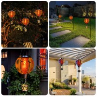 Upgraded Hot Air Balloon Solar Lantern With Candle Holder Flickering Flame Handmade Glass Hanging Outdoor Lantern Waterproof Lan