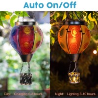 Upgraded Hot Air Balloon Solar Lantern With Candle Holder Flickering Flame Handmade Glass Hanging Outdoor Lantern Waterproof Lan