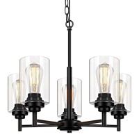 Sucolite 5Light Chandelier For Dinning Room Kitchen Island Modern Farmhouse Pendant Lighting With Clear Glass Shades Industrial