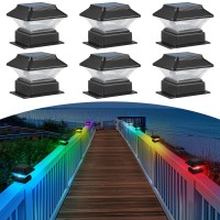 Moondeage 6 Pack Rgbw Solar Post Cap Light 5 Modes Fits 4X4 4X6 Posts 50 Lumen Decorative Post Lights Waterproof For Decks