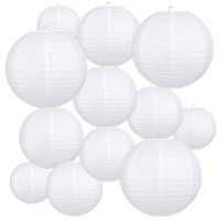 Peywot 12Pcs Round Paper Lanterns Assorted Sizes 6 8 10 12 For Home Decor Restaurant Church Wedding Birthday Party