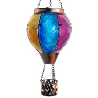 Solar Hot Air Balloon Flickering Flame Hanging Garden Light Glass Solar Balloon Lanterns Outdoor Hanging Waterproof Candle Led L