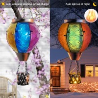 Solar Hot Air Balloon Flickering Flame Hanging Garden Light Glass Solar Balloon Lanterns Outdoor Hanging Waterproof Candle Led L