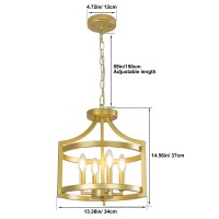 Wbindx Farmhouse Chandelier 4 Lights Gold Semi Flush Mount Ceiling Light Fixture Convertible Hanging Pendant Lighting Industria