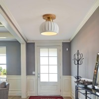 Ceramic Semi Flush Mount Ceiling Light Fixtures 2 Pack Wood Brass Base Hallway Ceiling Light Farmhouse Light Close To Ceiling