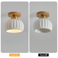 Ceramic Semi Flush Mount Ceiling Light Fixtures 2 Pack Wood Brass Base Hallway Ceiling Light Farmhouse Light Close To Ceiling