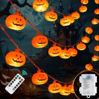 Cabest Halloween Decorations 20Ft 40 Leds Pumpkin String Lights Battery Operated 8 Lights Modes Timer 3D Waterproof Pumpkin St