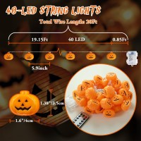 Cabest Halloween Decorations 20Ft 40 Leds Pumpkin String Lights Battery Operated 8 Lights Modes Timer 3D Waterproof Pumpkin St