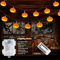 Cabest Halloween Decorations 20Ft 40 Leds Pumpkin String Lights Battery Operated 8 Lights Modes Timer 3D Waterproof Pumpkin St