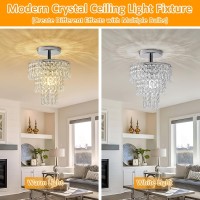 Small Crystal Chandelier Flush Mount Ceiling Light With 3 Tiers Raindrops Crystal E26 Base Mini Chandelier Ideal For Bedroom