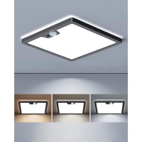 Annaror 12In Motion Sensor Ceiling Light Wired 3000K 4000K 5000K Selectable 24W Flush Mount Light Fixture With 3 Timer Square