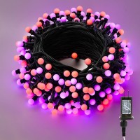 Brizled Purple Orange Halloween Lights 66Ft 200 Led Halloween Lights String Connectable 8 Modes Mini Globe String Lights Wit