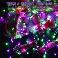 Brizled Purple Green Halloween Lights 66Ft 200 Led Outdoor Halloween Lights Connectable 8 Modes Mini Globe String Lights Wit