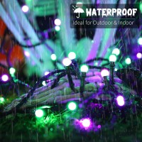 Brizled Purple Green Halloween Lights 66Ft 200 Led Outdoor Halloween Lights Connectable 8 Modes Mini Globe String Lights Wit