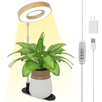 Lordem Bamboo Base Desktop Grow Light Led Plant Lamp With Full Spectrum 4 Adjustable Brightness Levels 4H8H12H Auto Timer F