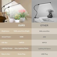 Grow Light Led Gooseneck Lamp 6500K 80W Full Spectrum 144 Led Plant Lamp Clipon Desk For Indoor Plants Growing Timer Setting 4