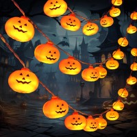 Halloween Decorations 98Ft 20 Led Pumpkin String Lights Battery Operated 2 Mode Steadyflickering Waterproof Halloween Lights